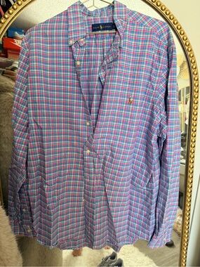 Ralph Lauren Blue and Pink Plaid Button-Down Shirt